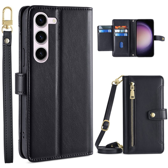 Cu clapetă pentru Samsung Galaxy S23, Wallet Zipper Pocket, negru