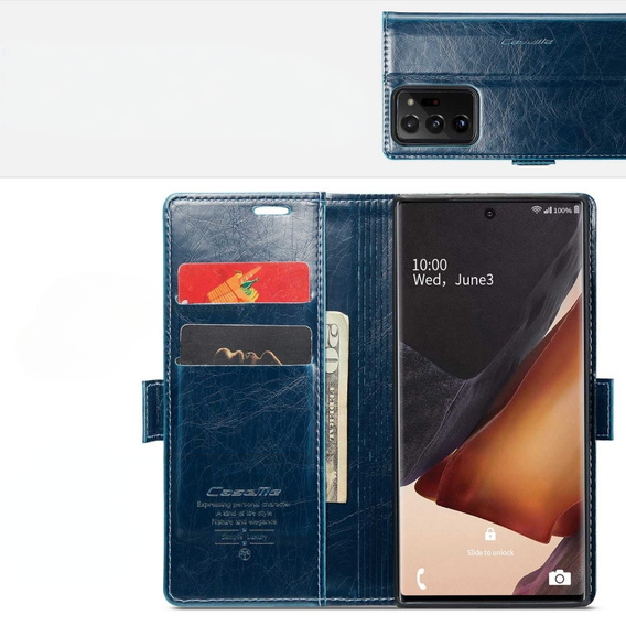 Carcasă flip CASEME pentru Samsung Galaxy Note 20 Ultra, Waxy Textured, albastru