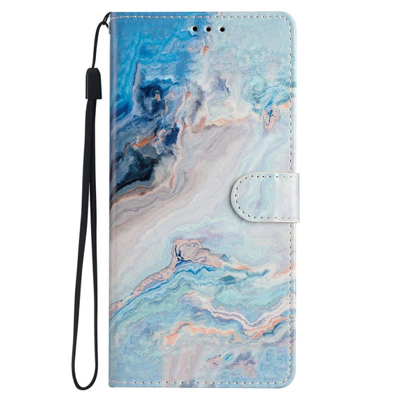Cu clapetă pentru Samsung Galaxy A25 5G, Wallet Marble, albastru + sticlă 9H