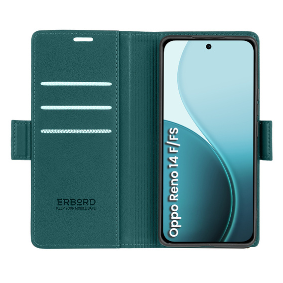 Husă pentru Oppo Reno 14 F / 14 FS, ERBORD Glossy Litchi, portofel cu clapetă, verde