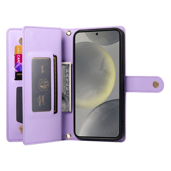 Cu clapetă pentru Samsung Galaxy S25+ Plus, Wallet Zipper Pocket, violet