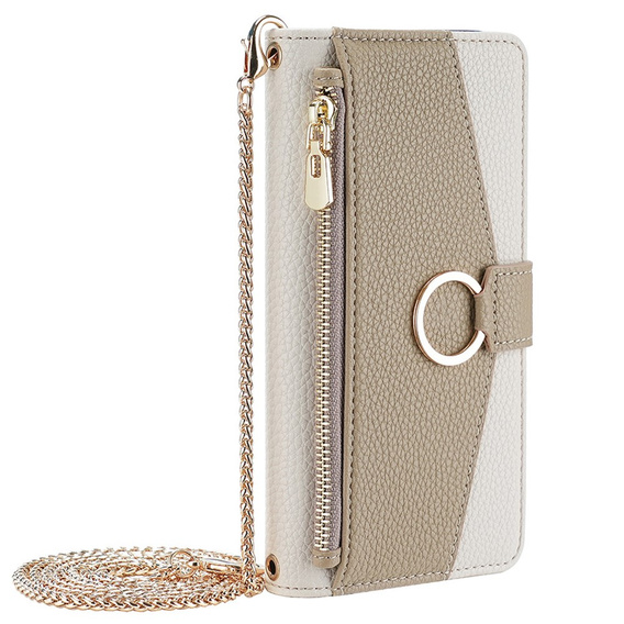 Carcasă flip pentru iPhone 13, Wallet Zipper Pocket, cu oglindă, alb