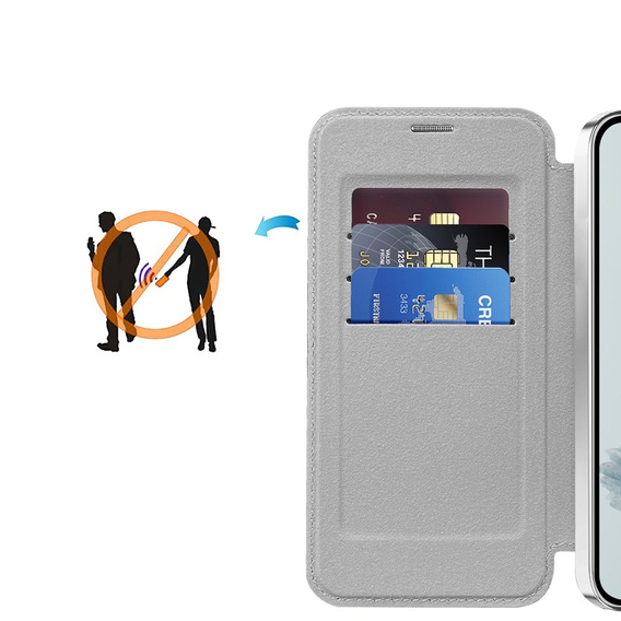 Cu clapetă pentru Google Pixel 9A, RFID Wallet MagSafe CamShield, de argint