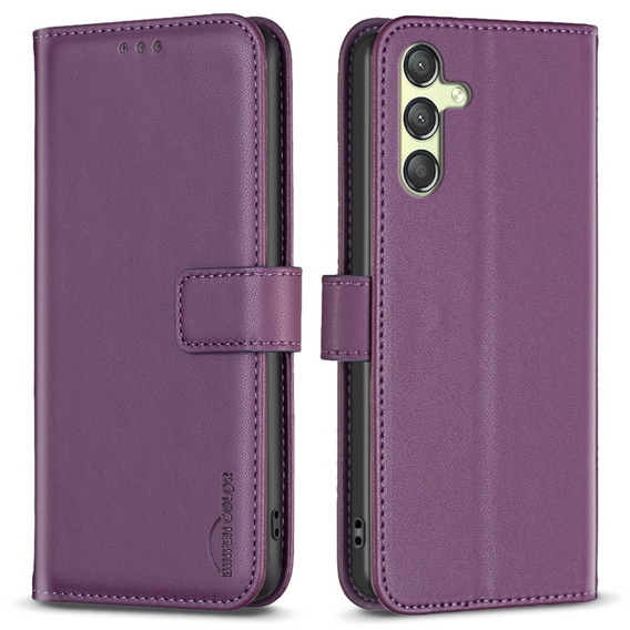 Cu clapetă pentru Samsung Galaxy A25 5G, BINFEN Wallet, violet închis + sticlă 9H