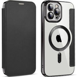 Cu clapetă pentru iPhone 12 Pro, RFID Wallet MagSafe CamShield, negru