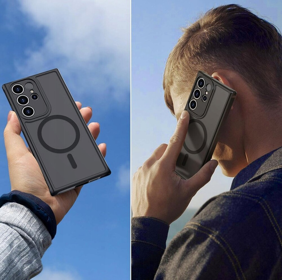 Husă pentru Samsung Galaxy S22 Ultra, pentru MagSafe, ERBORD Matt Case, negru + sticlă pentru ecran