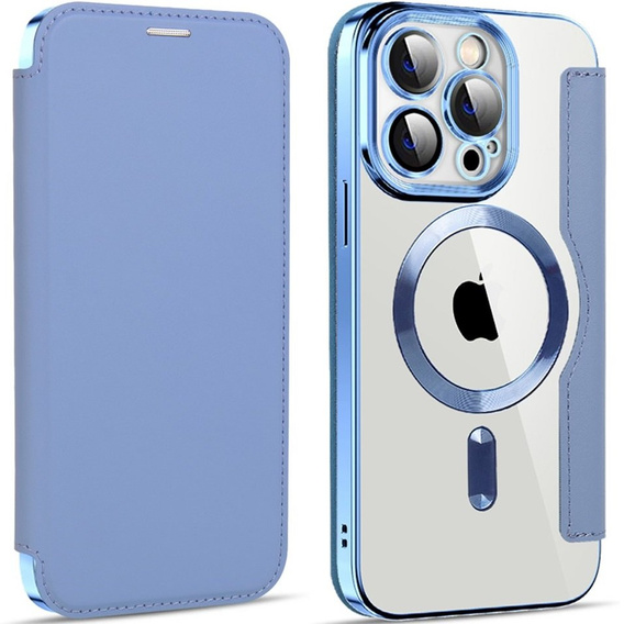 Cu clapetă pentru iPhone 14 Pro, RFID Wallet MagSafe CamShield, albastru