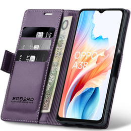 Husă pentru Oppo A18 4G / A38 4G, ERBORD Glossy Litchi, portofel cu clapetă, violet