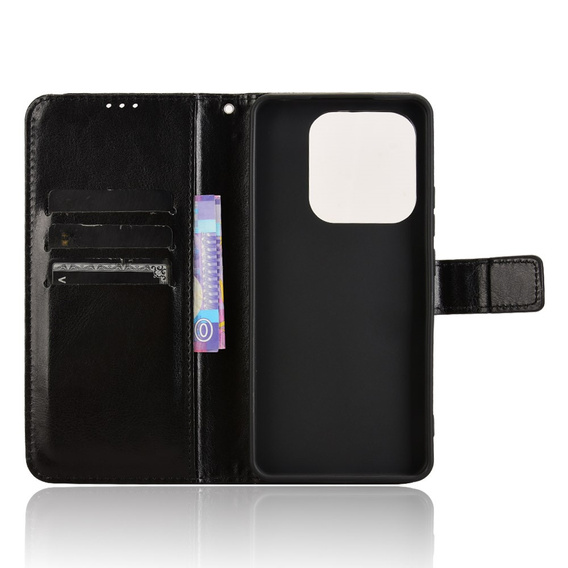 Cu clapetă pentru Xiaomi Redmi Note 14 5G, Crazy Horse Wallet, negru