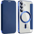 Cu clapetă pentru Samsung Galaxy S24, RFID Wallet MagSafe CamShield, albastru închis