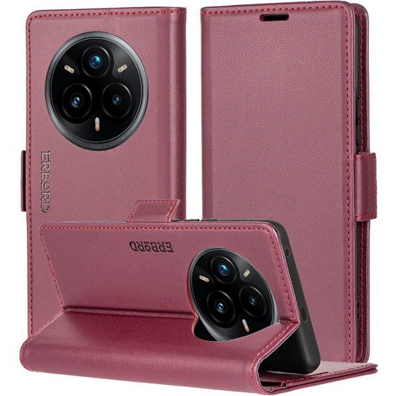 Husă pentru Realme 14 Pro 5G, ERBORD Glossy Litchi, portofel cu clapetă, roșu