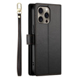 Cu clapetă pentru iPhone 16 Pro, Wallet Zipper Pocket, negru