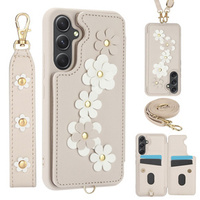 Husa pentru Samsung Galaxy S23 FE, Leather Flower Card Slot, bej