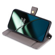 Cu clapetă pentru OnePlus 12 5G, Wallet Zipper Pocket, gri
