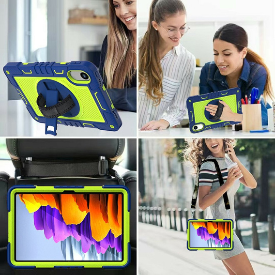 Husă blindată pentru Xiaomi Redmi Pad 2, cu suport și curea pentru umăr – albastru închis-verde