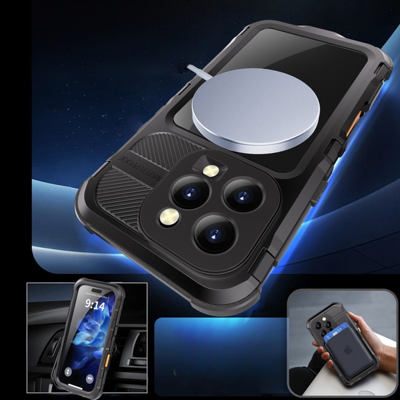 Carcasă impermeabilă IP68 pentru iPhone 16 Pro, SHELLBOX MagSafe, negru
