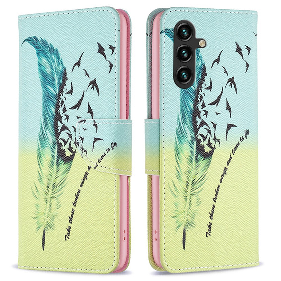 Cu clapetă pentru Samsung Galaxy A55 5G, Wallet, Feather, albastru