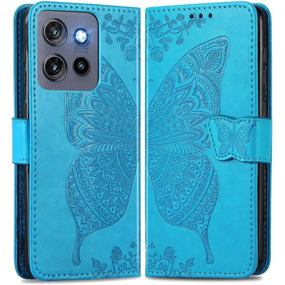 Cu clapetă pentru Motorola Edge 50 Neo / Motorola ThinkPhone 25, Butterfly, albastru