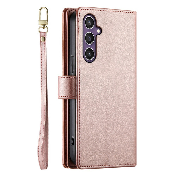 Cu clapetă pentru Samsung Galaxy S25+ Plus, Wallet Zipper Pocket, roz