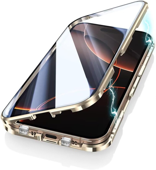 Husa pentru iPhone 16 Pro Max, Magnetic Dual Glass, de aur
