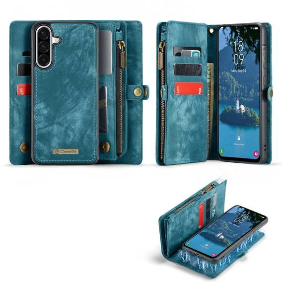 Husă CASEME pentru Samsung Galaxy A56 5G, Retro Leather Wallet, cu curea de umăr, verde