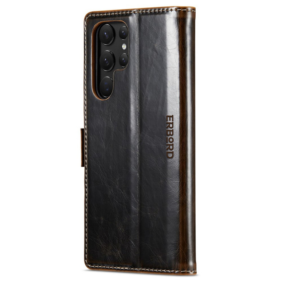 Cu clapetă pentru Samsung Galaxy S23 Ultra, ERBORD Waxy Wallet, maro