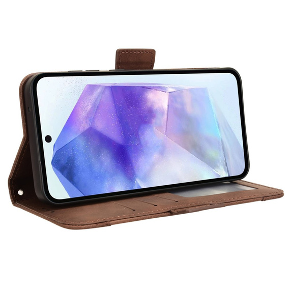 Cu clapetă pentru Samsung Galaxy A55 5G, Card Slot, maro