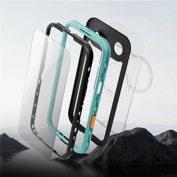 Husă pentru iPhone Air, impermeabilă IP68, SHELLBOX MagSafe, albastru