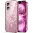 Husă pentru iPhone 16, ERBORD Glitter MagSafe, roz + Sticlă pentru ecran