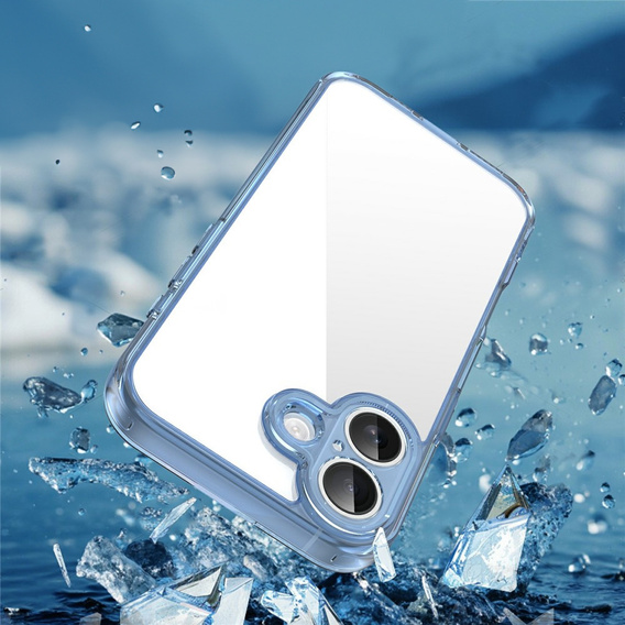 Husă pentru iPhone 17, cu capac pentru cameră, transparentă cu margini albastre