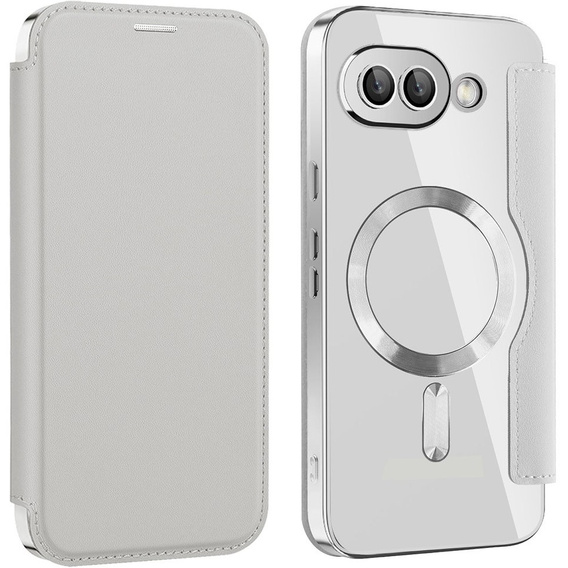 Cu clapetă pentru Google Pixel 9A, RFID Wallet MagSafe CamShield, de argint