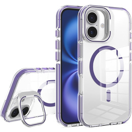 Husă pentru iPhone 17, pentru MagSafe, cu suport, transparentă cu inserții mov