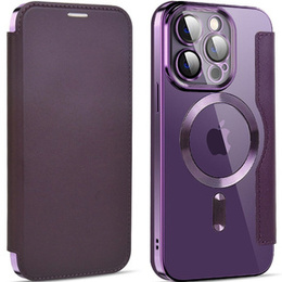 Cu clapetă pentru iPhone 13 Pro, RFID Wallet MagSafe CamShield, violet