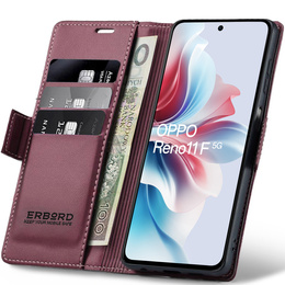 Husă pentru Oppo Reno 11F, ERBORD Glossy Litchi, portofel cu clapetă, roșu