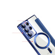 Cu clapetă pentru Samsung Galaxy S22 Ultra 5G, RFID Wallet MagSafe CamShield, albastru închis