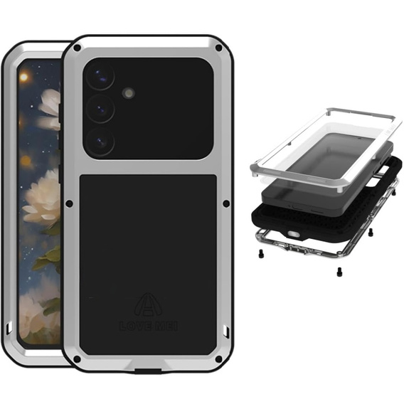 Love Mei Huse pentru Samsung Galaxy S25+ Plus, armored with glass, gri
