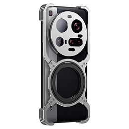 Carcasă pentru Xiaomi 15 Ultra, Kickstand Bumper, cu capac pentru obiectiv, pentru MagSafe, de argint