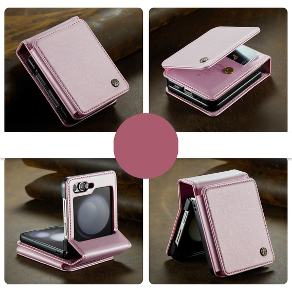 Husa cu clapetă CASEME pentru Samsung Galaxy Z Flip5 5G, Litchi Wallet, roz