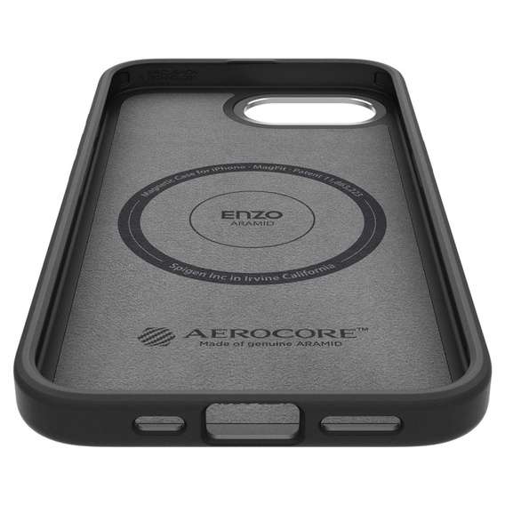 Carcasa Spigen pentru iPhone 16E, Enzo Aramid MagSafe, negru carbon + 9H Tempered Glass