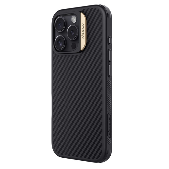 Carcasă pentru iPhone 16 Pro, carcasă blindată Nillkin, Carbon Fiber, pentru Magsafe, de aur
