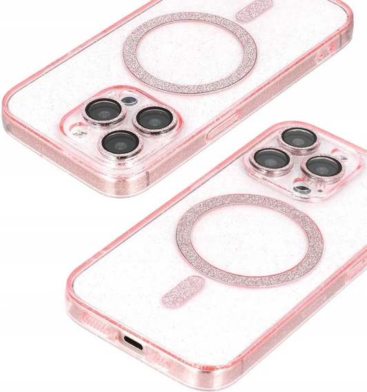 Husă pentru iPhone 16 Pro, ERBORD Glitter MagSafe, roz + Sticlă pentru ecran