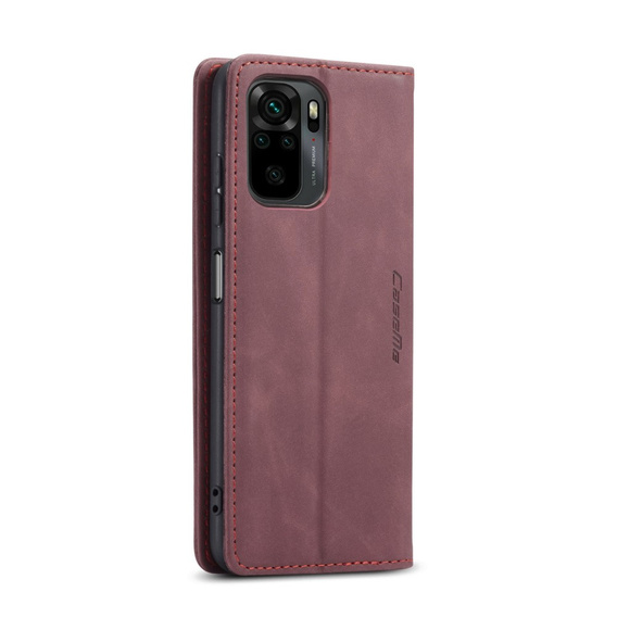 Husa CASEME pentru Xiaomi Redmi Note 10 / 10S, Leather Wallet Case, maroon