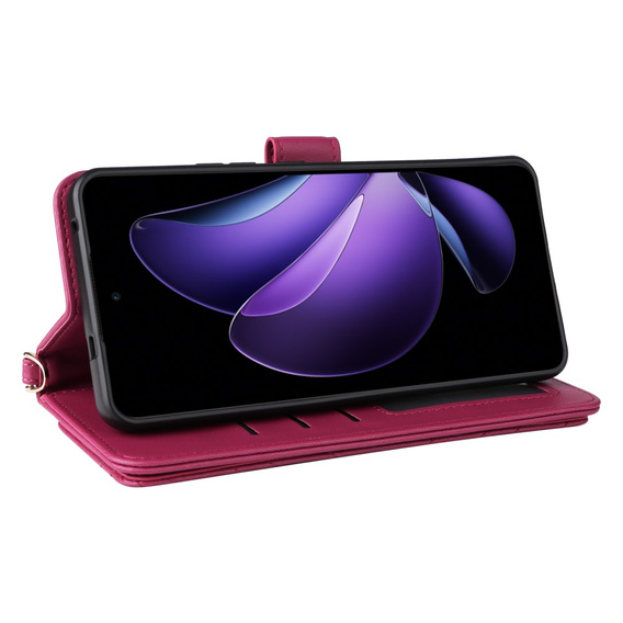 Carcasă cu clapetă pentru Oppo Reno 13F 5G, Crossbody Leather Wallet, maroon