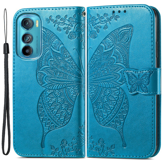 Cu clapetă pentru Motorola Edge 30, Butterfly, albastru