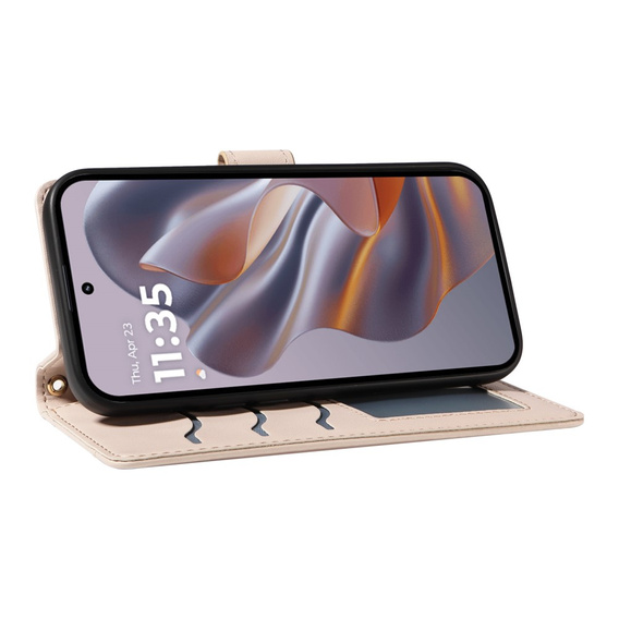 Husă cu clapetă pentru Motorola Edge 50 Neo / Motorola ThinkPhone 25, Rhombus Crossbody Leather, bej