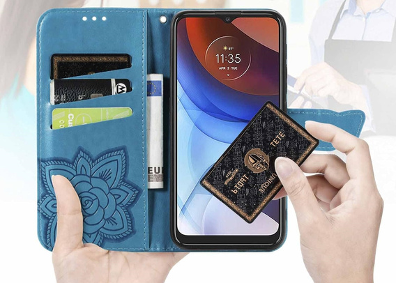 Cu clapetă pentru Oppo Reno 13F / Oppo Reno 13FS, Butterfly, albastru
