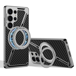 Husă pentru Samsung Galaxy S25 Ultra, GKK Kickstand Ring, pentru MagSafe, carbon negru