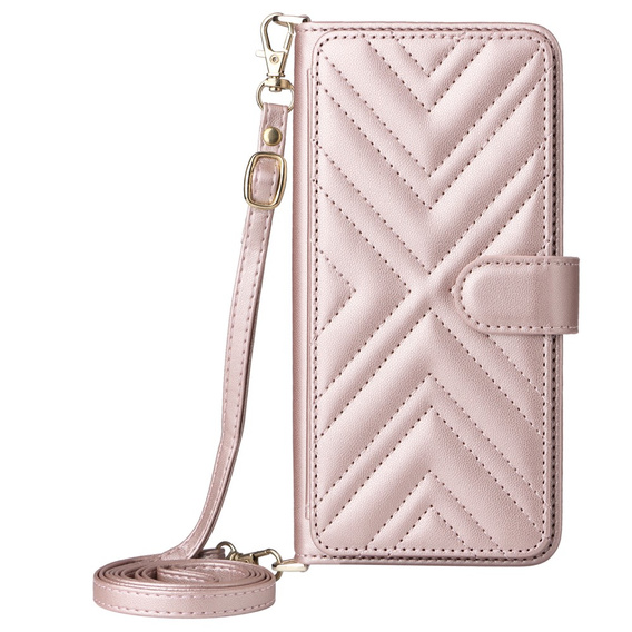 Carcasă cu clapetă pentru Realme 14 Pro+ 5G, Crossbody Leather Wallet, roz rose gold