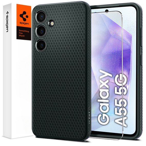 Carcasa Spigen pentru Samsung Galaxy A55 5G, Liquid Air, verde + 9H Tempered Glass