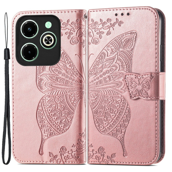 Cu clapetă pentru Infinix Hot 40i, Butterfly, roz rose gold